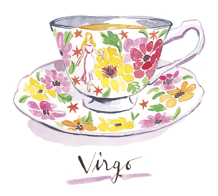 Virgo zodiac sign watercolor tea cup illustration