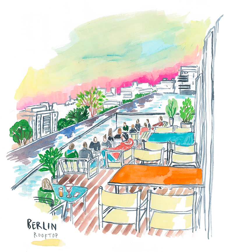 watercolor Berlin rooftop illustration