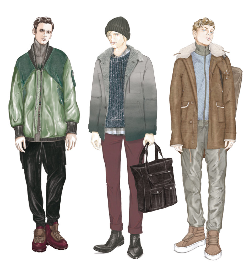 fashion illustration of 3 men winter fall-season