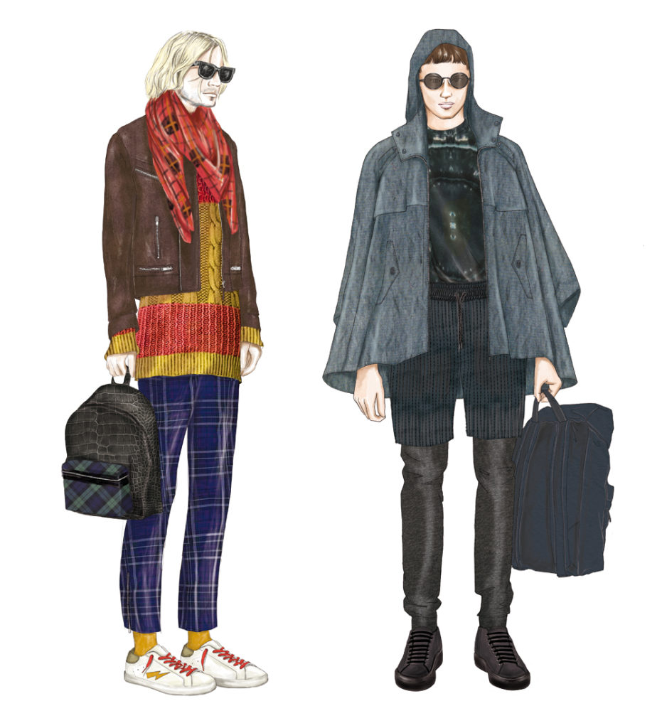 fashion illustration of 2 hipsters winter fall-season