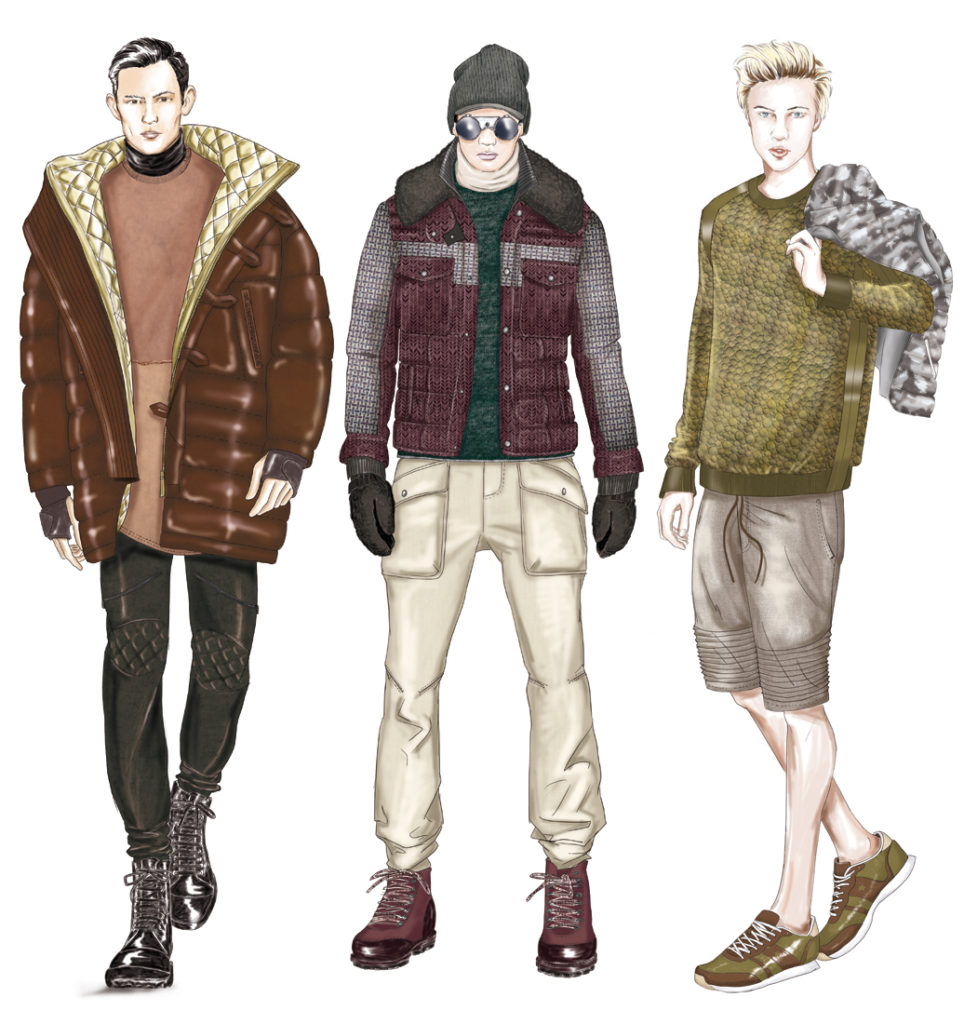 fashion illustration of three men