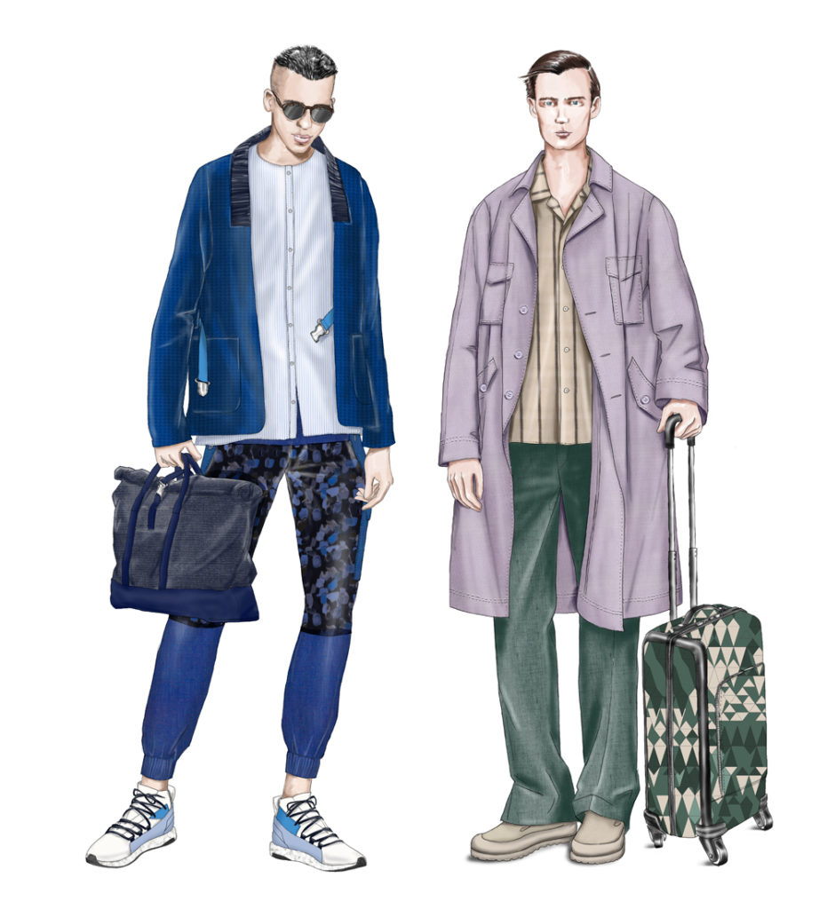 fashion illustration of two travelling men 