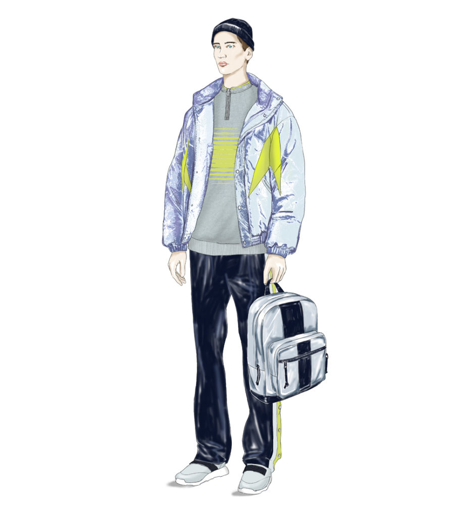 fashion illustration of a man with a bag