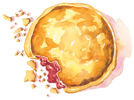 pie watercolor illustration partially eaten with crumbs