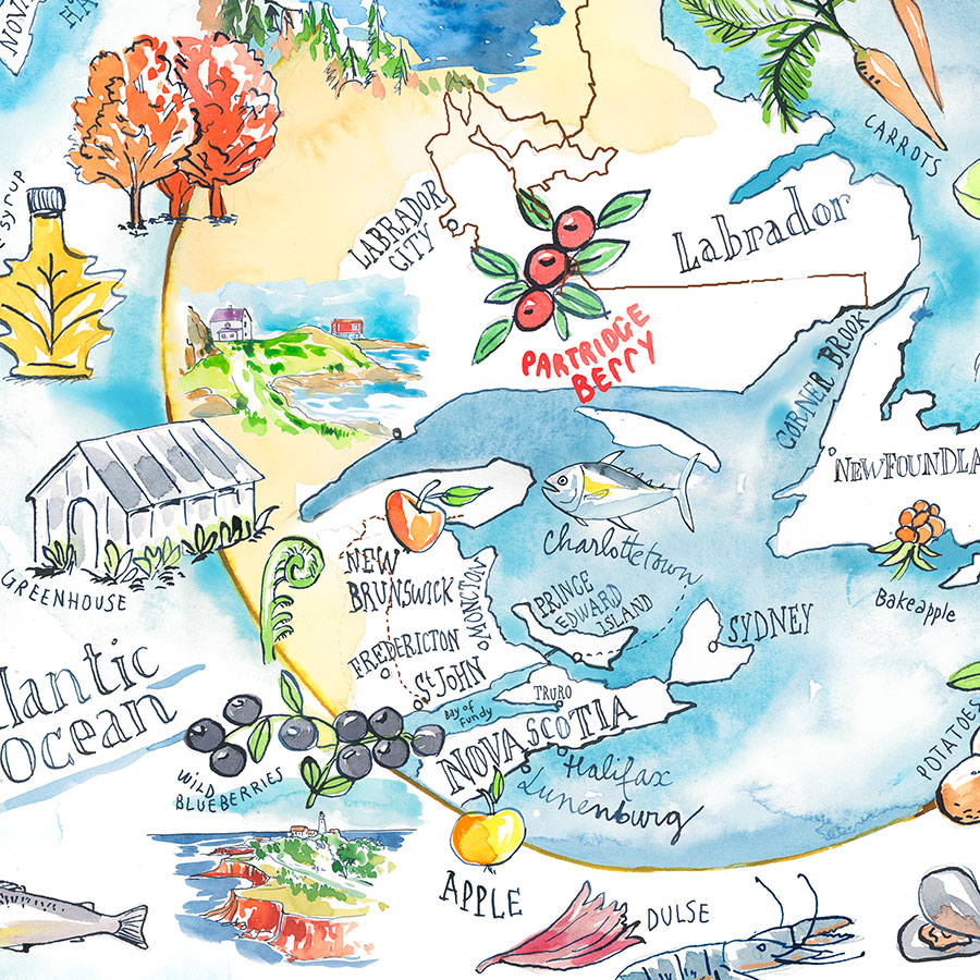 United States organic produces watercolor map 