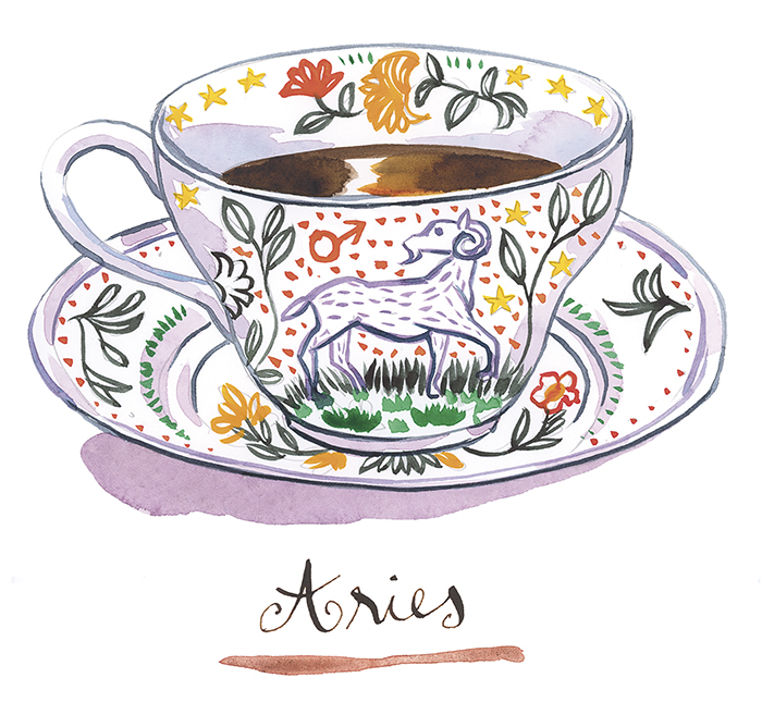 Aries watercolor tea cup illustration