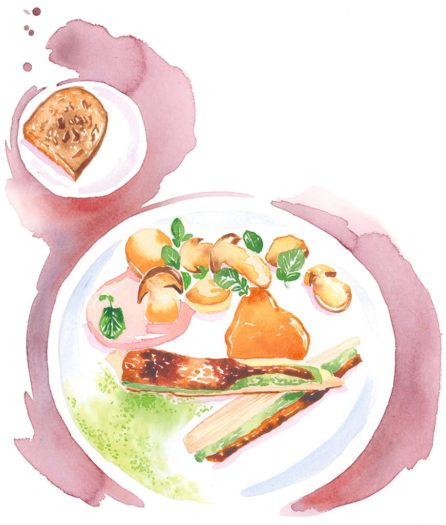 Illustration à l'aquarelle du filet de gâtinaise farcie par le chef Émilien Le Normand