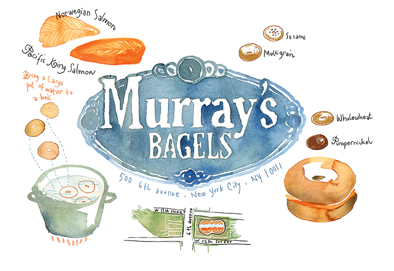 Murray's bagels watercolor illustration