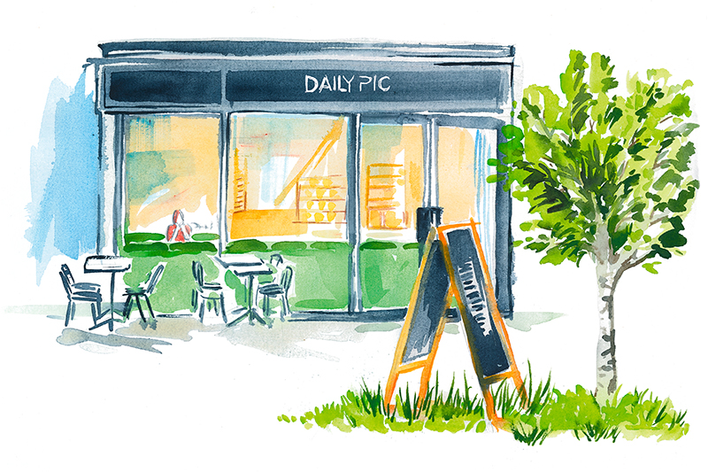 Daily pic restaurant watercolor illustration