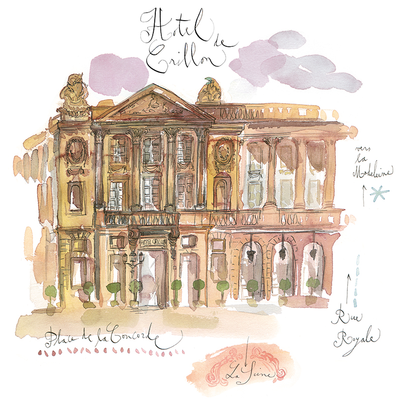 Paris hotel de Crillon watercolor illustration