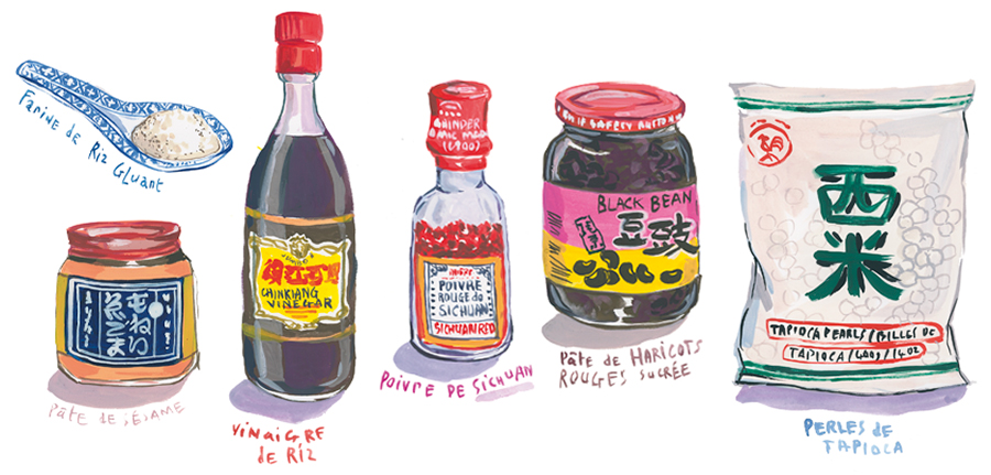 Chinese pantry products watercolor illustration