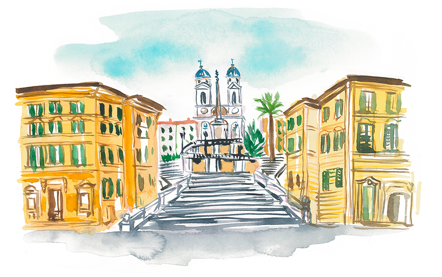 Rome Piazza di Spagna watercolor illustration