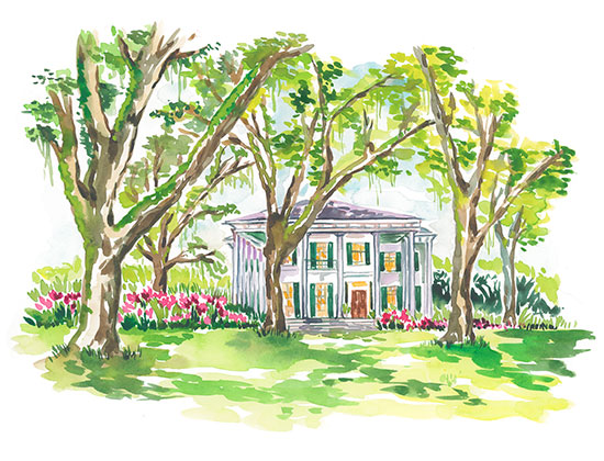 watercolor outdoor wedding venue in the Southern States of United States