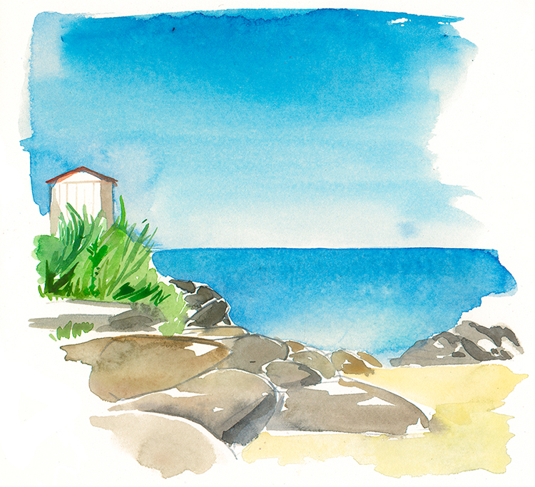 Ile d'Yeu France watercolor sea and beach house