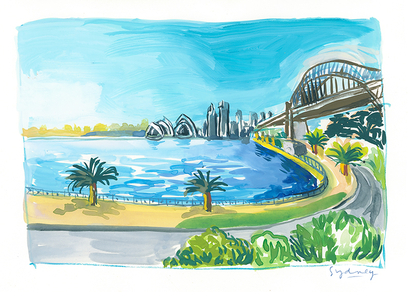 Sydney bay with Opera gouache illustration